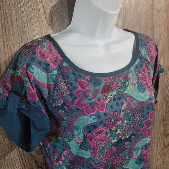 VTG Title Nine Athletic Dress M Floral Paisley Faux Roll Tab Slv Scalloped Hem - Picture 3 of 12